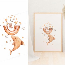 Affiche boho  : Dauphin et arc en ciel Affiche boho  : Dauphin et arc en ciel