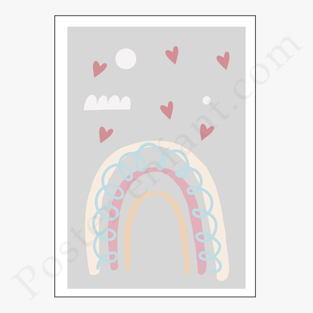 Affiche : Arc en ciel avec coeurs