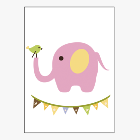 Affiche Adorable éléphanteau avec petit oiseau Affiche Adorable éléphanteau avec petit oiseau