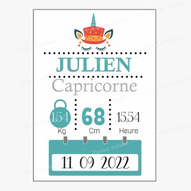 Affiche de naissance  : Licorne à personnaliser Affiche de naissance  : Licorne à personnaliser