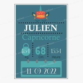 Affiche de naissance  : Licorne à personnaliser Affiche de naissance  : Licorne à personnaliser
