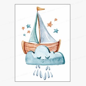 Affiche : Petit bateau sur son nuage Affiche déco bébé