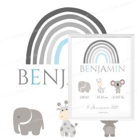 Affiche de naissance  : Arc en ciel à personnaliser Affiche de naissance  : Arc en ciel à personnaliser