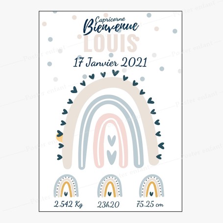 Affiche de naissance  : Arc en ciel à personnaliser