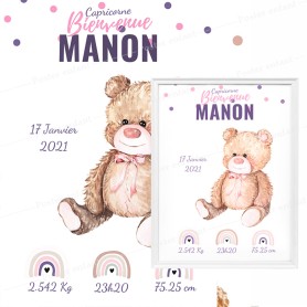 Affiche de naissance  : Nounours à personnaliser Affiche de naissance  : Nounours à personnaliser
