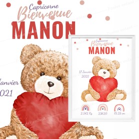 Affiche de naissance  : Nounours à personnaliser Affiche de naissance  : Nounours à personnaliser