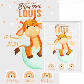Affiche de naissance  : Petite girafe à personnaliser Affiche de naissance  : Petite girafe à personnaliser