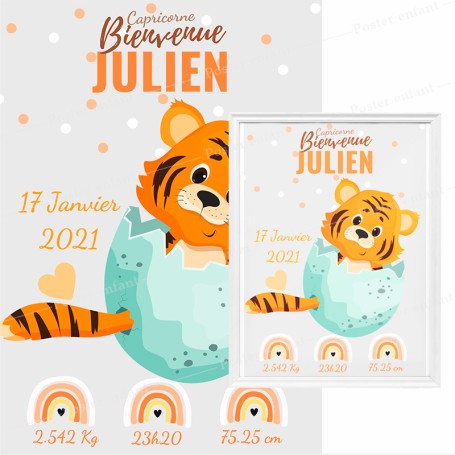 Affiche de naissance  : Bébé tigre à personnaliser