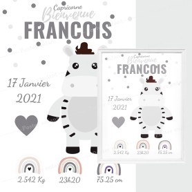 Affiche de naissance  : Zèbre à personnaliser Affiche de naissance  : Zèbre à personnaliser