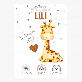 Affiche de naissance  : Girafe à personnaliser Affiche de naissance  : Girafe à personnaliser
