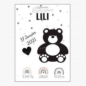 Affiche de naissance  : Ourson à personnaliser Affiche de naissance  : Ourson à personnaliser