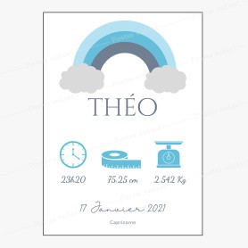 Affiche de naissance  : Arc-en-ciel à personnaliser Affiche de naissance  : Arc-en-ciel à personnaliser