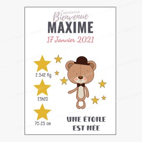 Affiche de naissance  : Ourson à personnaliser Affiche de naissance  : Ourson à personnaliser