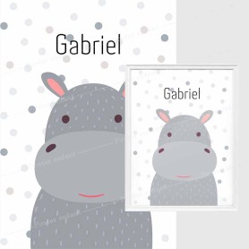 Affiche prénom : Petit hippopotame à personnaliser Affiche prénom : Petit hippopotame à personnaliser