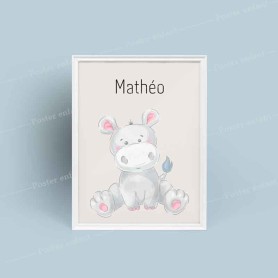 Affiche prénom : Petit hippopotame à personnaliser Affiche prénom : Petit hippopotame à personnaliser