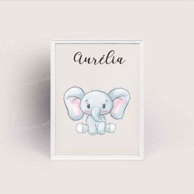 Affiche prénom : Petit éléphant à personnaliser Affiche prénom : Petit éléphant à personnaliser