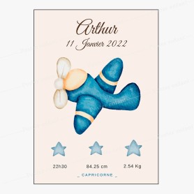 Affiche de naissance : Avion à personnaliser Affiche de naissance : Avion à personnaliser