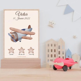 Affiche de naissance : Avion à personnaliser Affiche de naissance : Avion à personnaliser