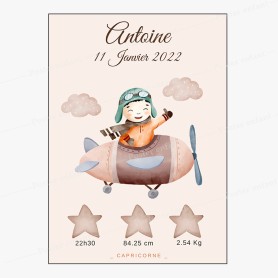 Affiche de naissance : Aviateur à personnaliser Affiche de naissance : Aviateur à personnaliser