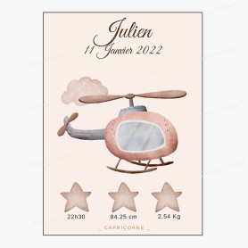 Affiche de naissance : hélicoptère à personnaliser Affiche de naissance : hélicoptère à personnaliser