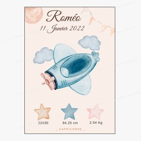 Affiche de naissance : avion à personnaliser Affiche de naissance : avion à personnaliser