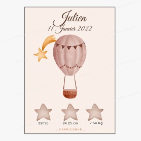 Affiche de naissance : montgolfière à personnaliser Affiche de naissance : montgolfière à personnaliser