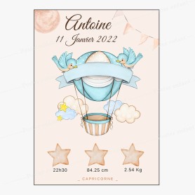 Affiche de naissance : montgolfière à personnaliser Affiche de naissance : montgolfière à personnaliser