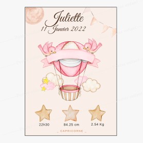 Affiche de naissance : montgolfière à personnaliser Affiche de naissance : montgolfière à personnaliser