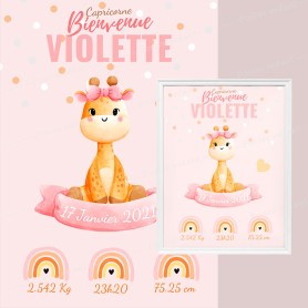 Affiche de naissance  : Girafe à personnaliser Affiche de naissance  : Girafe à personnaliser