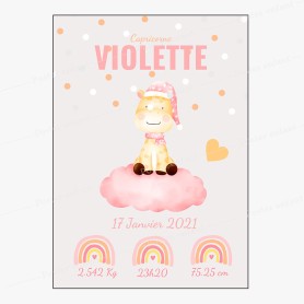 Affiche de naissance  : Girafe à personnaliser Affiche de naissance  : Girafe à personnaliser