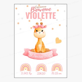 Affiche de naissance  : Girafe à personnaliser Affiche de naissance  : Girafe à personnaliser