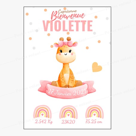 Affiche de naissance  : Girafe à personnaliser