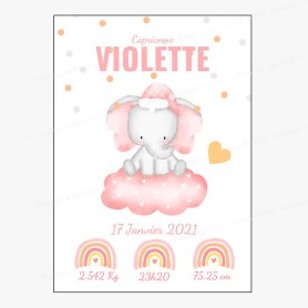 Affiche de naissance  : Eléphant à personnaliser Affiche de naissance  : Eléphant à personnaliser