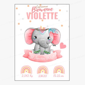 Affiche de naissance  : Eléphant à personnaliser Affiche de naissance  : Eléphant à personnaliser