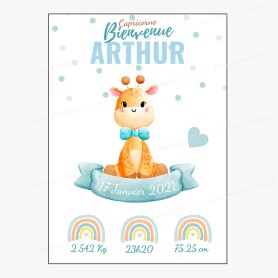 Affiche de naissance  : Girafe à personnaliser Affiche de naissance  : Girafe à personnaliser