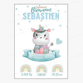 Affiche de naissance  : Hippopotame à personnaliser Affiche de naissance  : Hippopotame à personnaliser