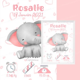 Affiche de naissance  : Eléphant à personnaliser Affiche de naissance  : Eléphant à personnaliser