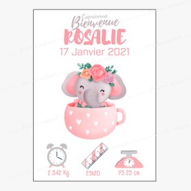 Affiche de naissance  : Eléphant à personnaliser Affiche de naissance  : Eléphant à personnaliser