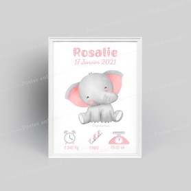 Affiche de naissance  : Eléphant à personnaliser Affiche de naissance  : Eléphant à personnaliser