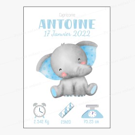 Affiche de naissance  : Eléphant à personnaliser Affiche de naissance  : Eléphant à personnaliser