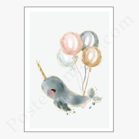 Affiche Magnifique Baleine avec ses ballons dorés Affiche Magnifique Baleine avec ses ballons dorés