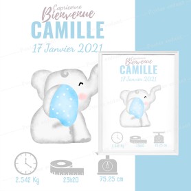 Affiche de naissance  : Eléphant à personnaliser Affiche de naissance  : Eléphant à personnaliser
