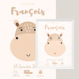 Affiche de naissance  : Hippopotame à personnaliser Affiche de naissance  : Hippopotame à personnaliser