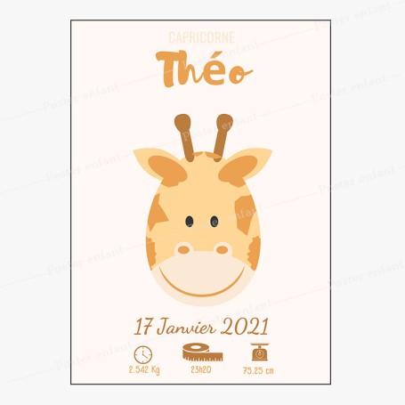 Affiche de naissance  : Girafe à personnaliser