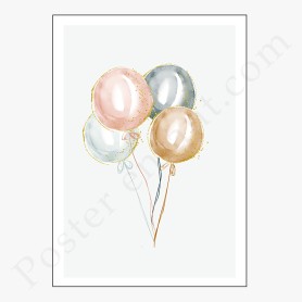 Affiche 4 petits ballons dorés avec paillettes Affiche 4 petits ballons dorés avec paillettes