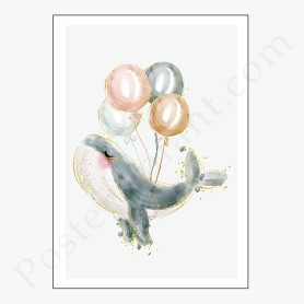 Affiche Magnifique Baleine avec ses ballons dorés Affiche Magnifique Baleine avec ses ballons dorés