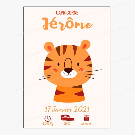 Affiche de naissance  : Tigre à personnaliser