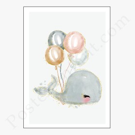 Affiche Magnifique Baleine avec ses ballons dorés Affiche Magnifique Baleine avec ses ballons dorés