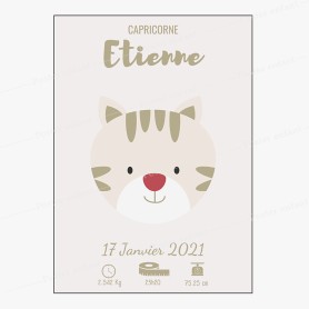 Affiche de naissance  : Tigre à personnaliser Affiche de naissance  : Tigre à personnaliser