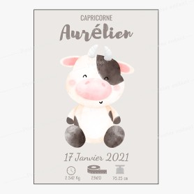 Affiche de naissance  : Vachette à personnaliser Affiche de naissance  : Vachette à personnaliser